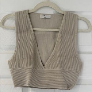 Babaton Ribbed Deep V Knit Tank – Beige/Taupe – Size M – Aritzia